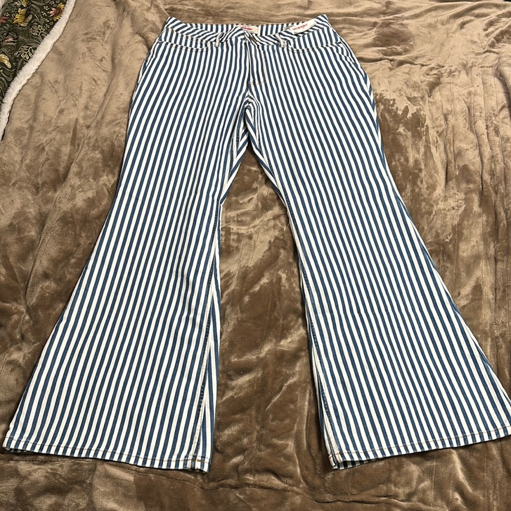 Wrangler Striped Flare Jeans in Blue and White